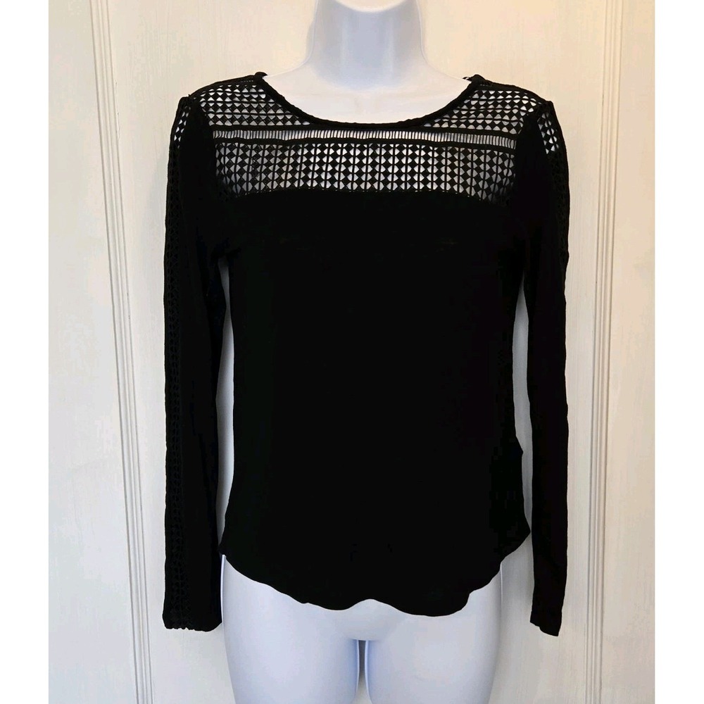 H & M Women's Top Black W/ Cutout Details Below Neck & Down Sleeves Size XS